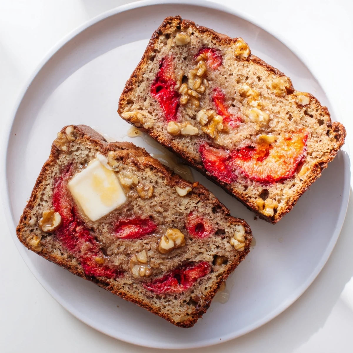Sliced Strawberry Banana Bread Recipe steaming on rack, buttery aroma inviting