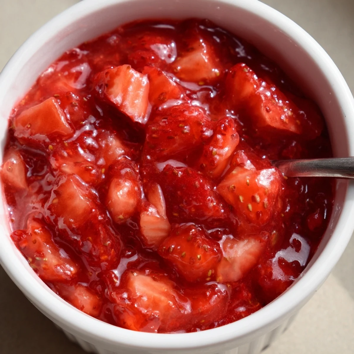 Warm Strawberry Cake Filling Recipe bubbling in saucepan, fragrant with bright lemon