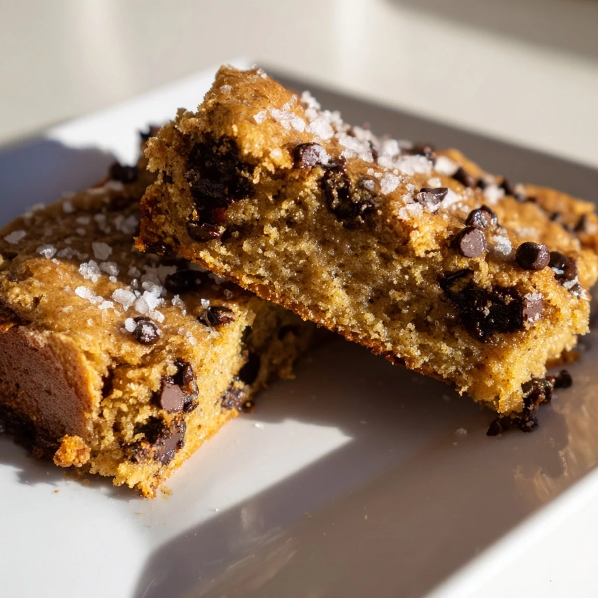 Moist gluten-free peanut butter banana dessert squares fresh from the oven with soft banana texture visible