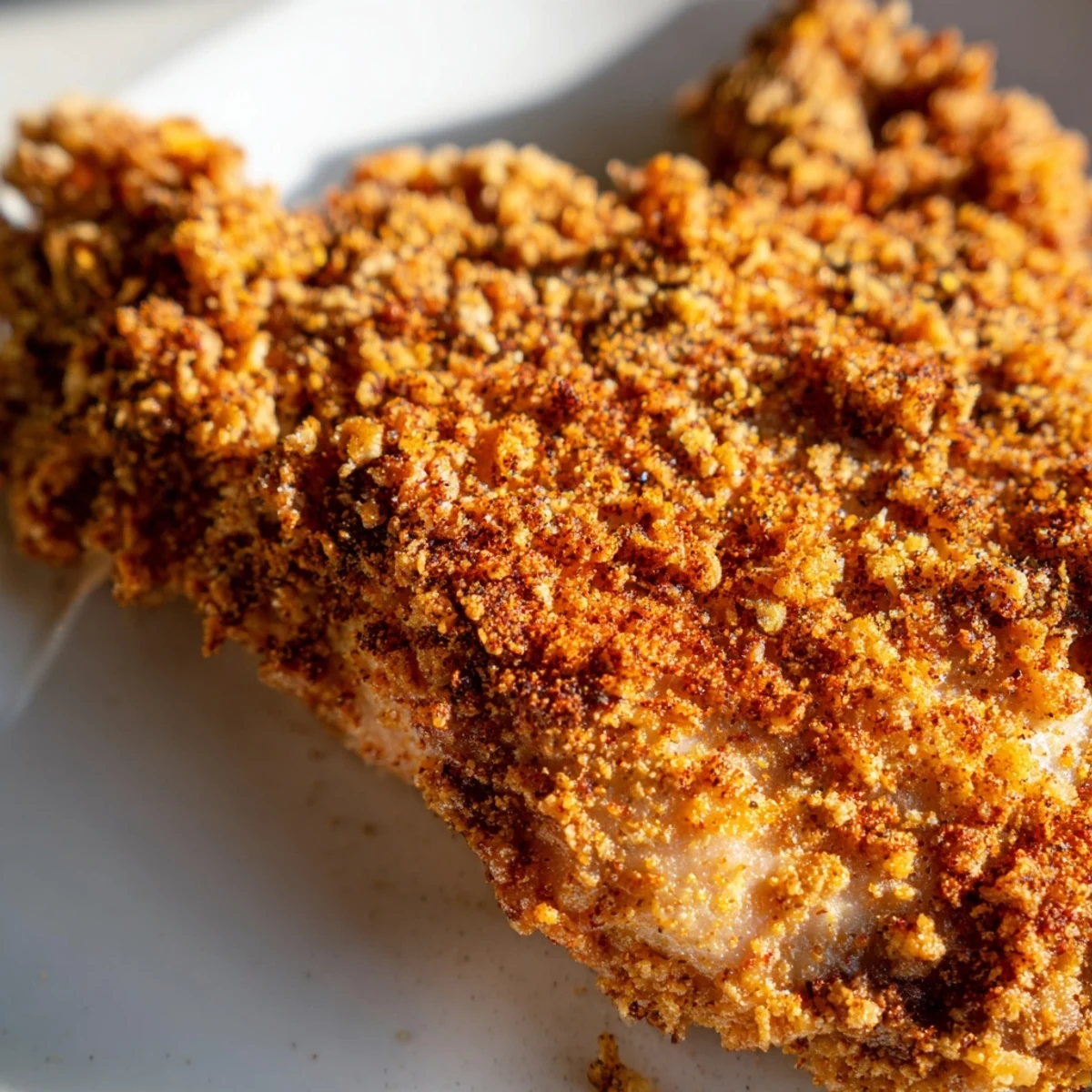 Sizzling skillet showing golden brown crispy dill pickle chicken frying during cooking process