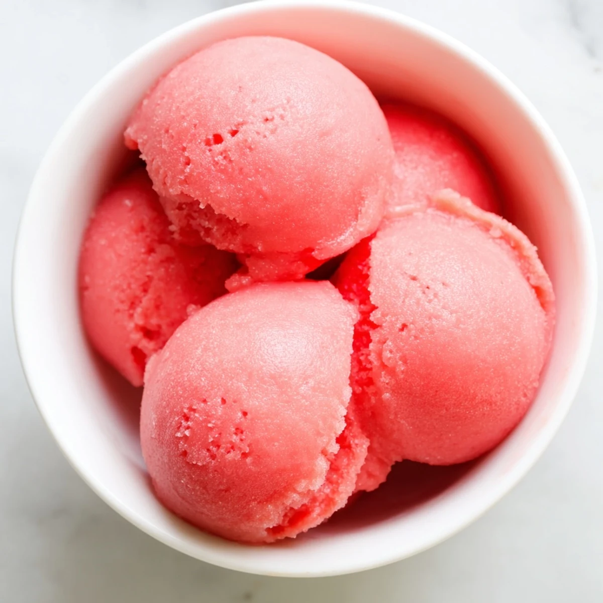 Frozen watermelon sorbet with lime zest served in chilled dessert glasses on summer day