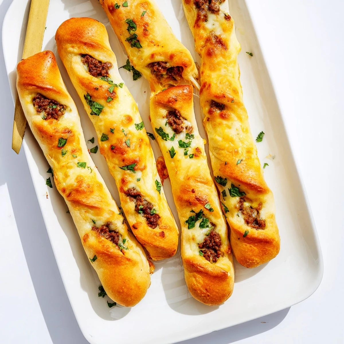 Golden cheesy taco sticks with seasoned beef filling baked until perfectly crisp and melty