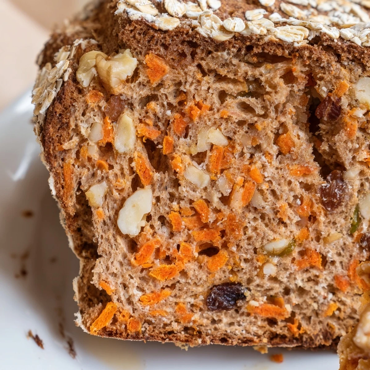 Golden brown carrot cake sourdough bread loaf with speckled grated carrots throughout