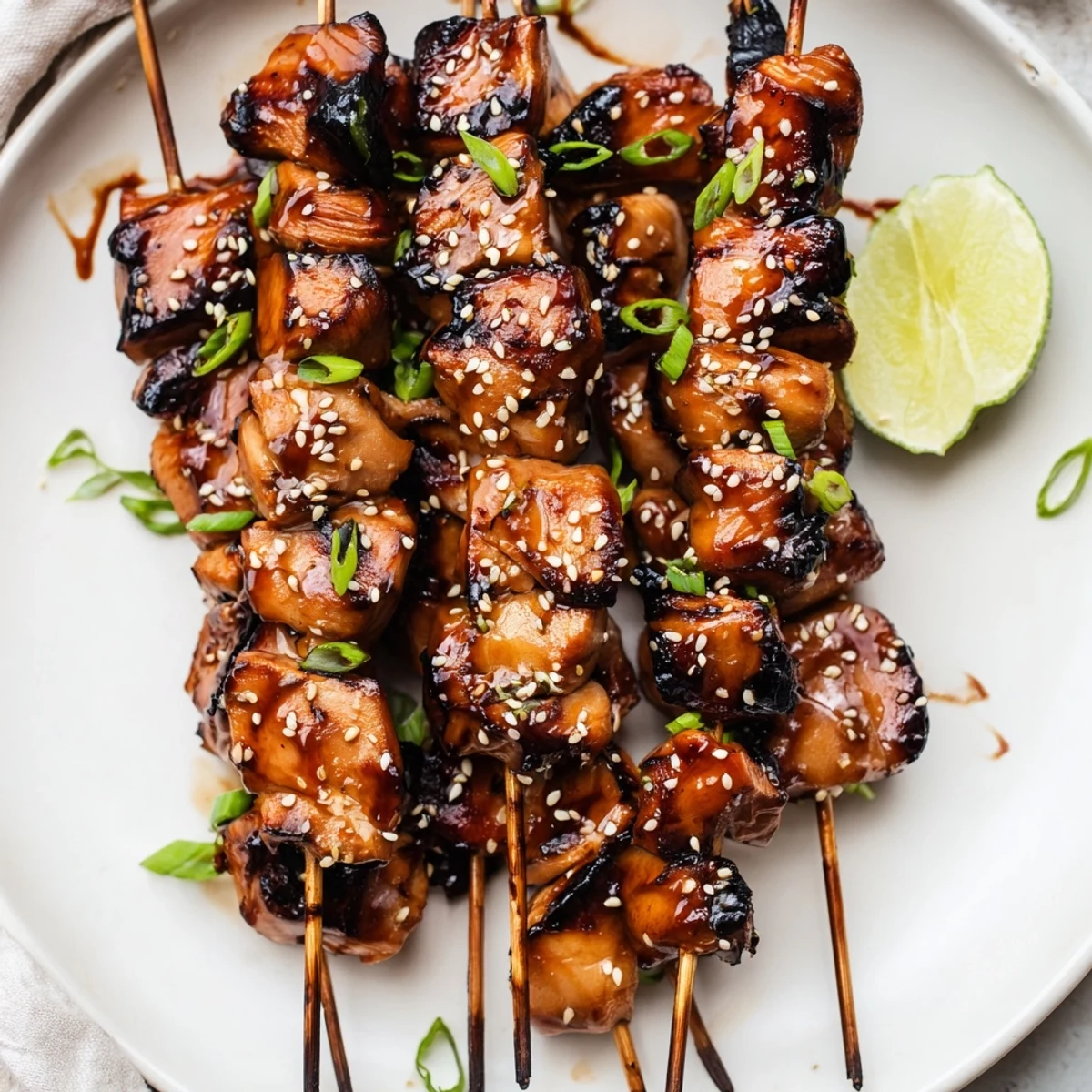 Smoky Grilled Asian Chicken Skewers With Honey Garlic Sauce served over jasmine rice