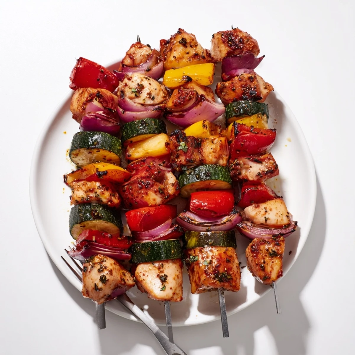 Juicy herb-marinated Chicken Kabobs On The Grill served with lemon and pita  