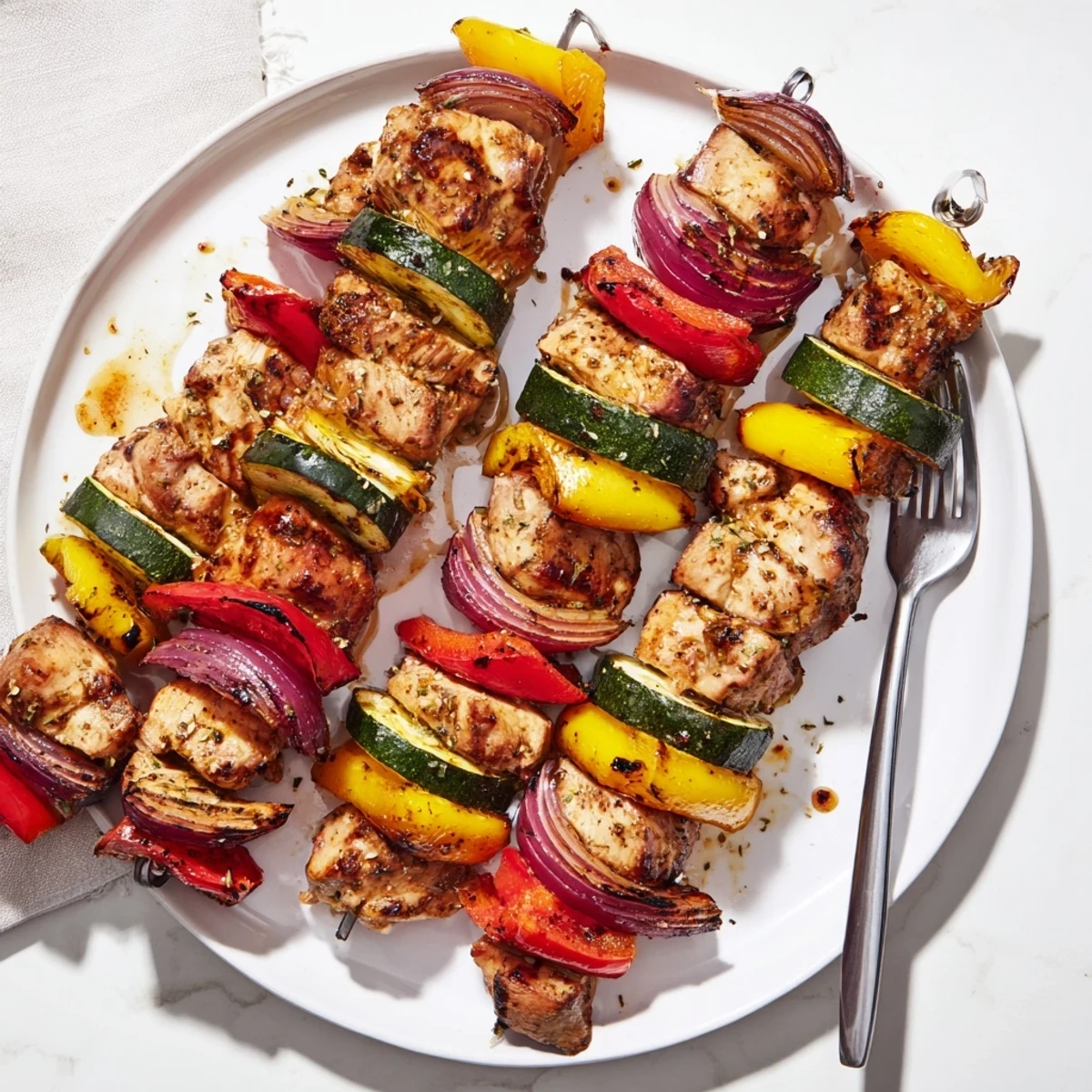 Grilled aromas and charred veggies on Chicken Kabobs On The Grill, ready  