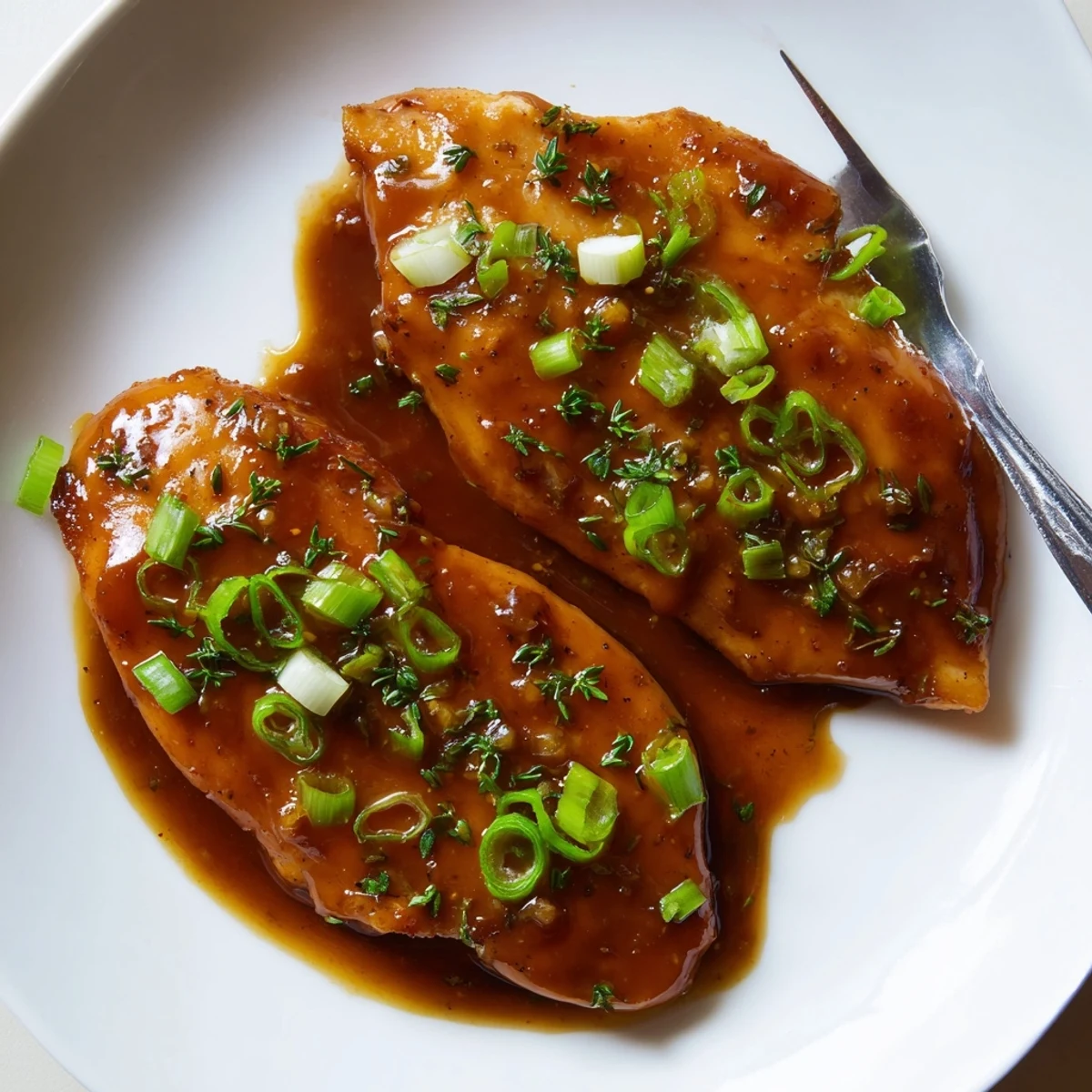 Slow Cooker Brown Sugar Garlic Chicken piled on mashed potatoes with parsley garnish