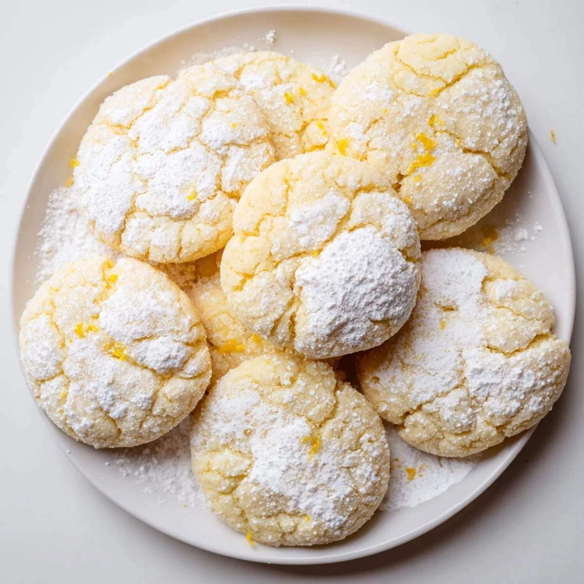 Plate of soft chewy lemon cookies with fresh lemon slices and tea