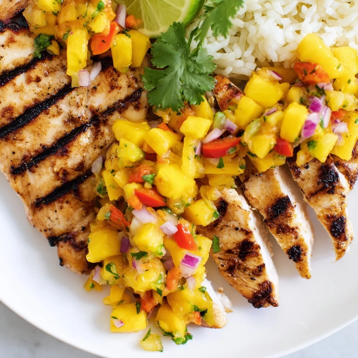 Smoky seasoned chicken with colorful fruit salsa in this Tropical Dinner Delight recipe