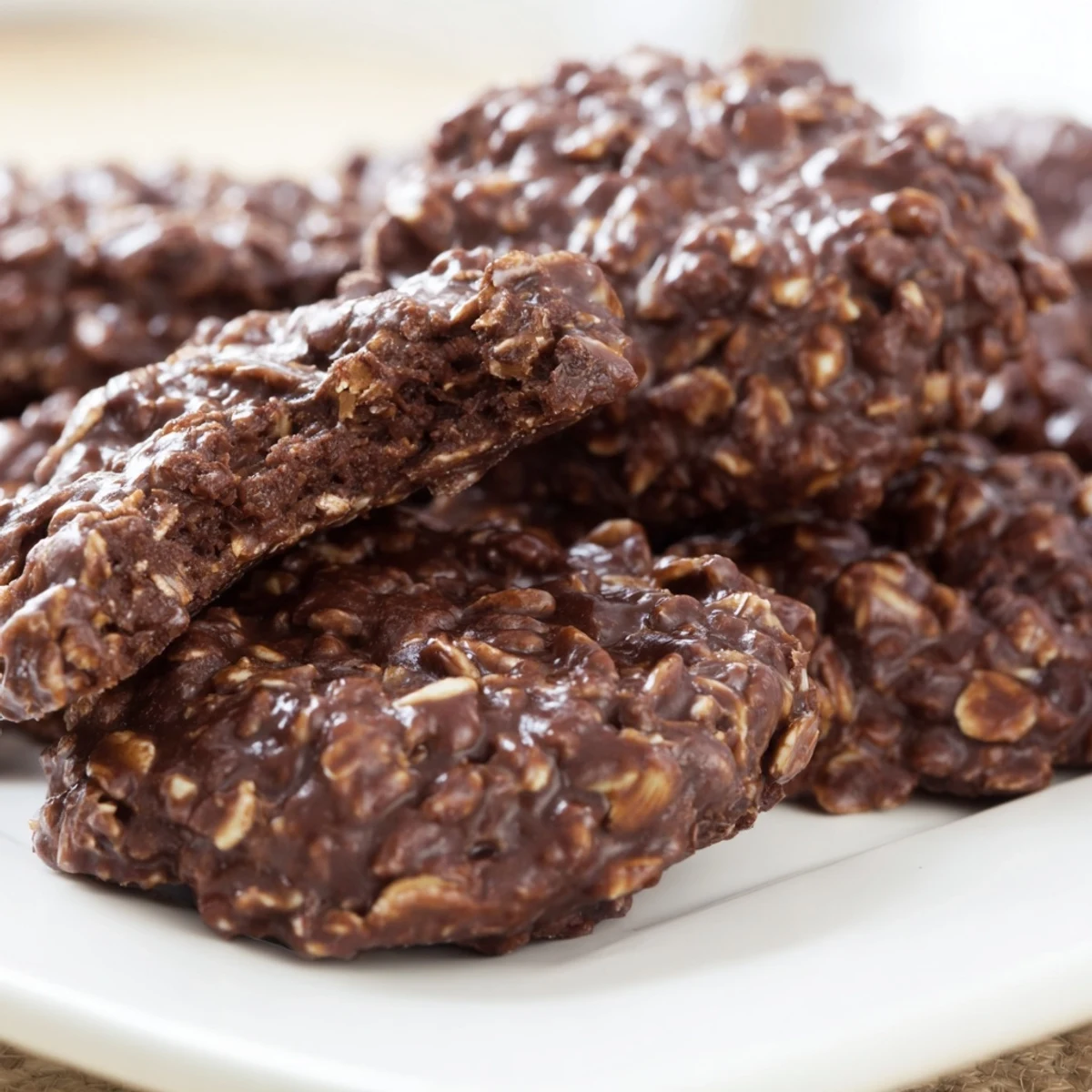 Fudgy chocolate oatmeal no bake cookies with a rich chewy oat texture