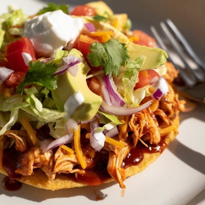 Sweet Smoky BBQ Chicken Tostadas